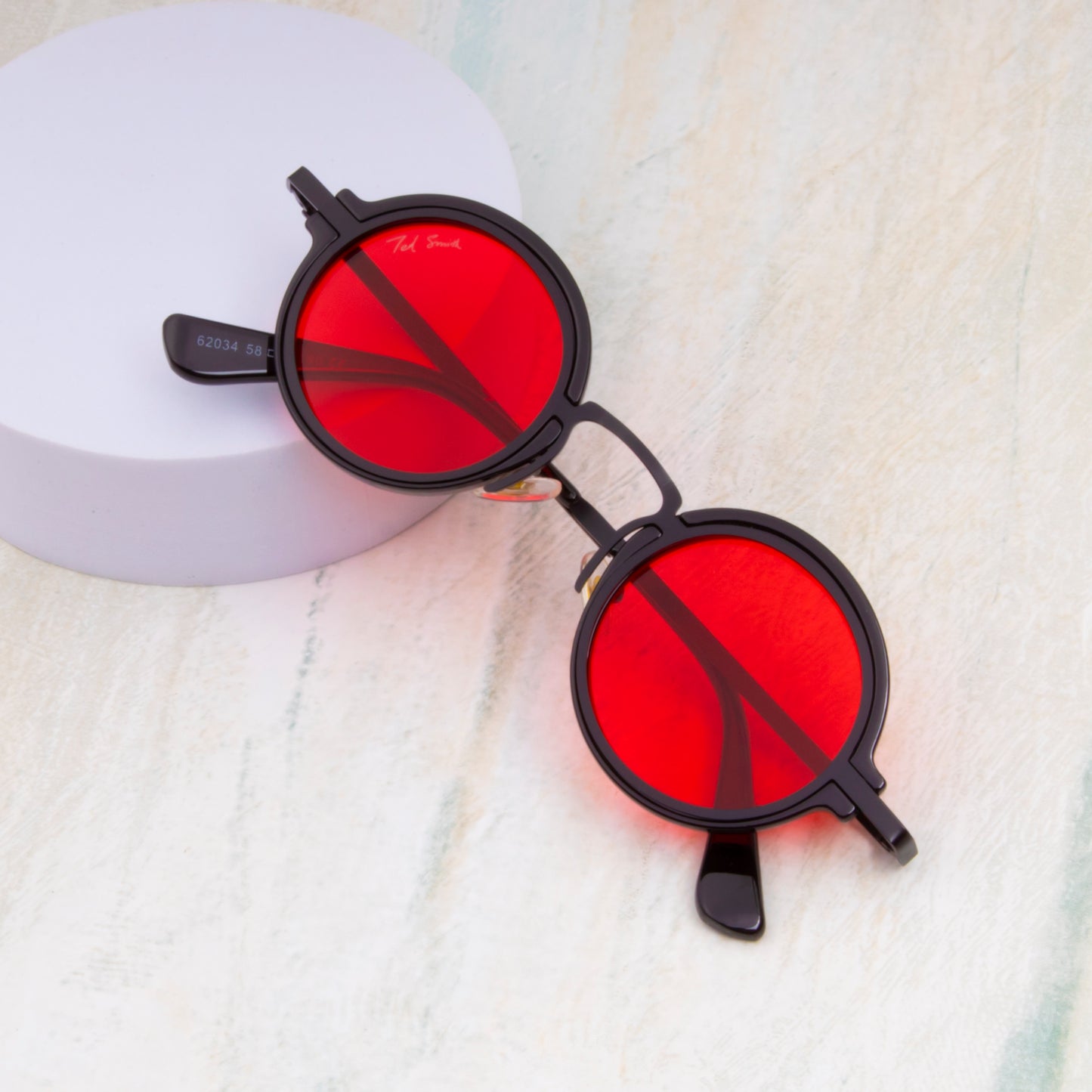 LENON BLACK ROUND SUNGLASSES | RED LENS