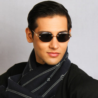 AURA | DIAMOND CUT OVAL RIMLESS METAL SUNGLASSES (IN 3 COLOURS)