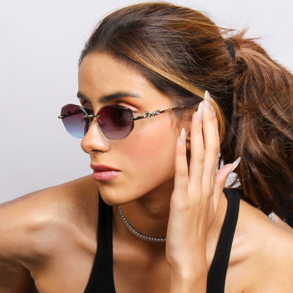 AURA | DIAMOND CUT OVAL RIMLESS METAL SUNGLASSES (IN 3 COLOURS)