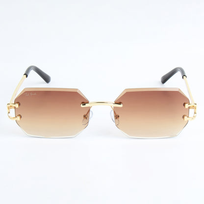 QAVALI | DIAMOND CUT RIMLESS HEXAGON SUNGLASSES IN METAL (IN 3 COLOURS)