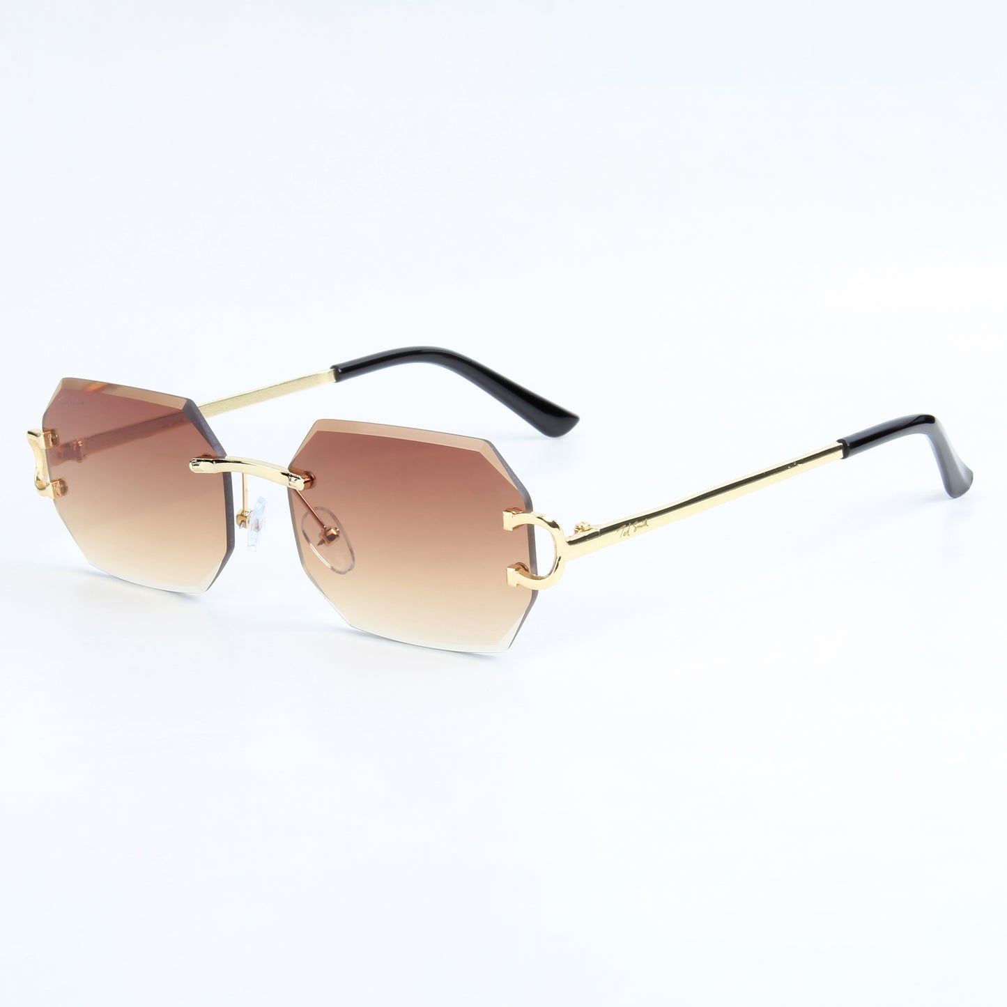 QAVALI | DIAMOND CUT RIMLESS HEXAGON SUNGLASSES IN METAL (IN 3 COLOURS)