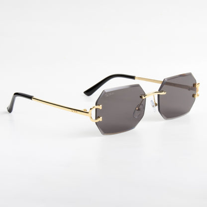 QAVALI | DIAMOND CUT RIMLESS HEXAGON SUNGLASSES IN METAL (IN 3 COLOURS)