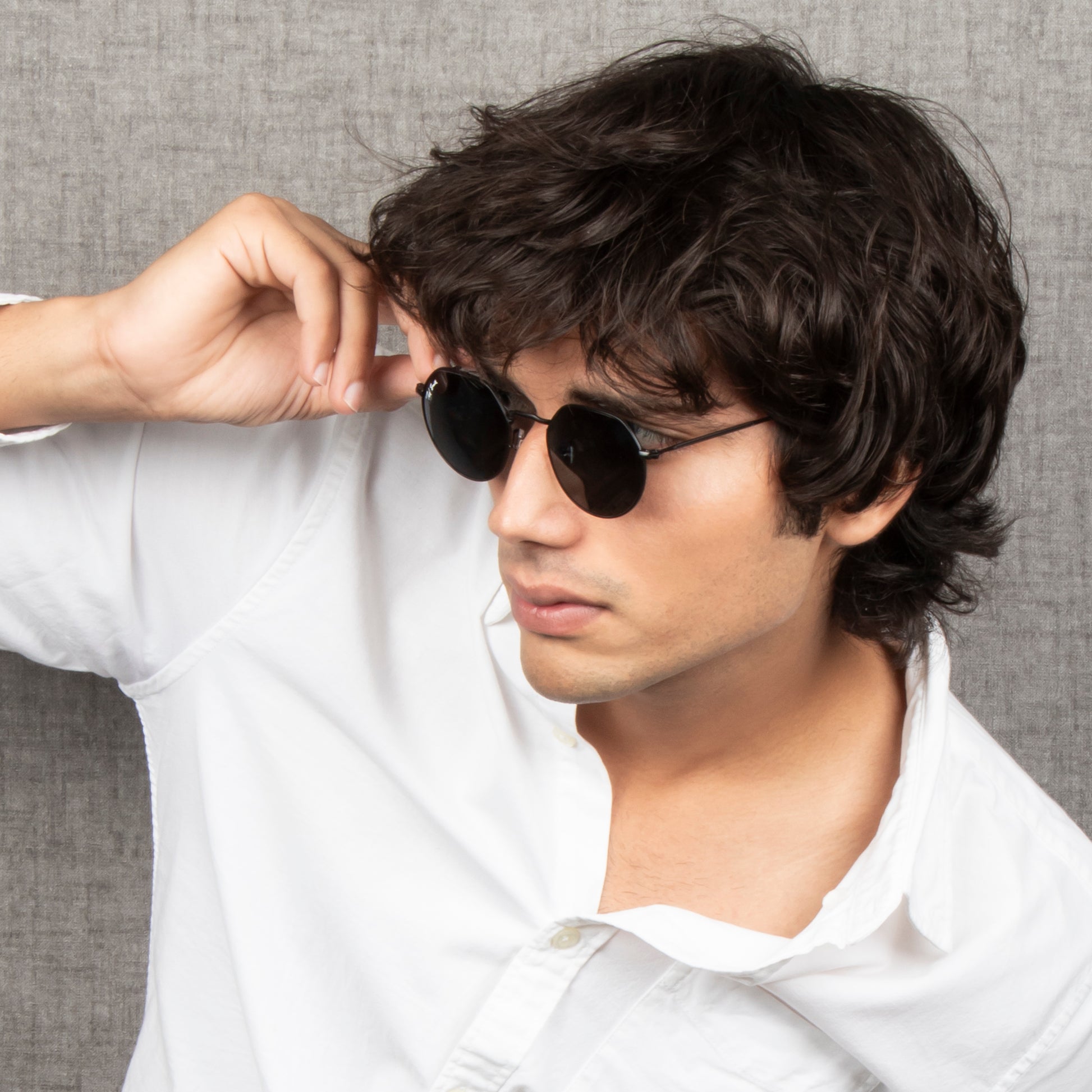 GEORGE ROUND SUNGLASS MEN SUNGLASSES FLAT TOP ROUND SUNGLASSES