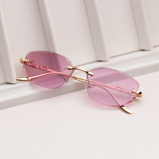 AURA | DIAMOND CUT OVAL RIMLESS METAL SUNGLASSES (IN 3 COLOURS)
