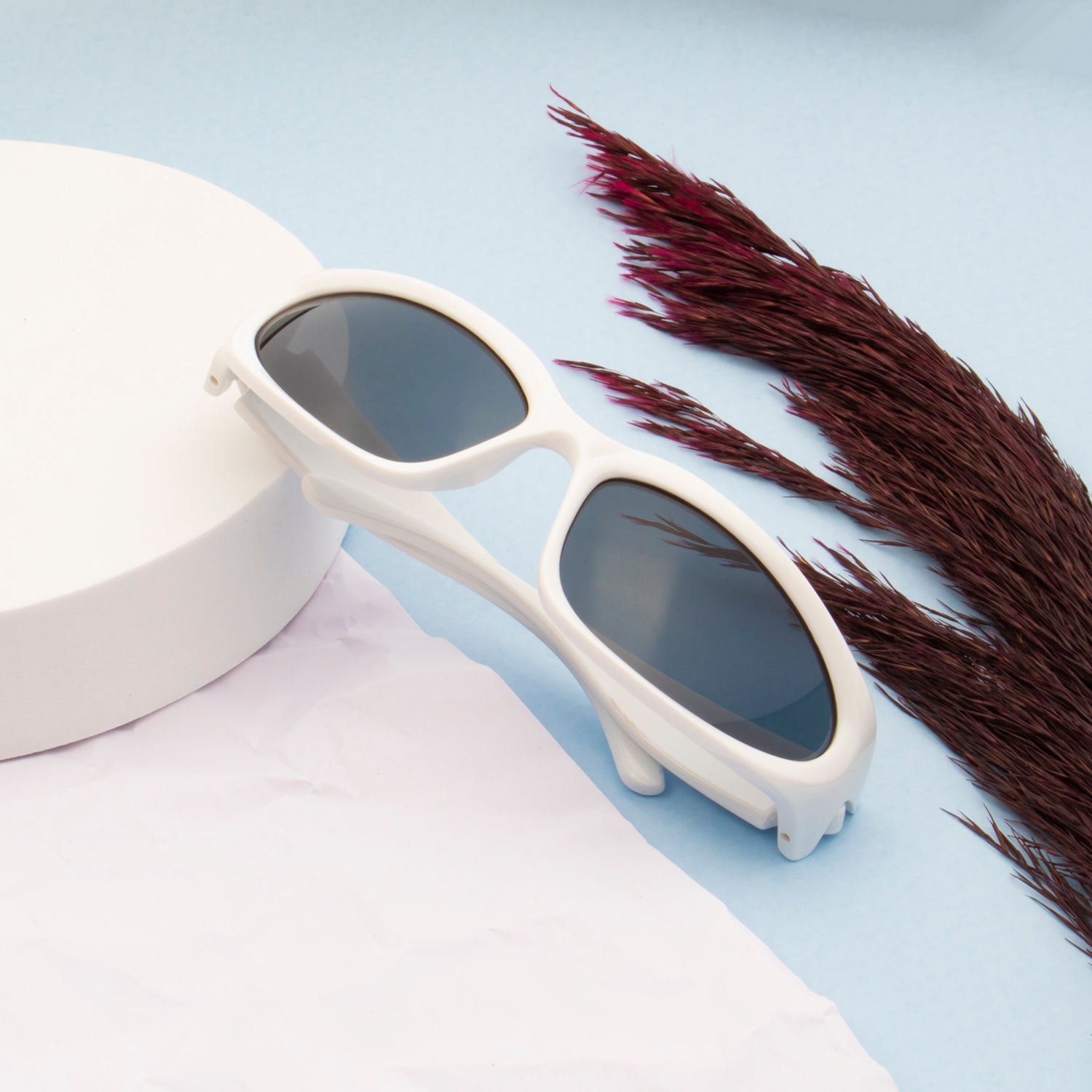 GHOST WHITE WRAPAROUND SUNGLASSES | SILVER MIRROR SUNGLASSES |