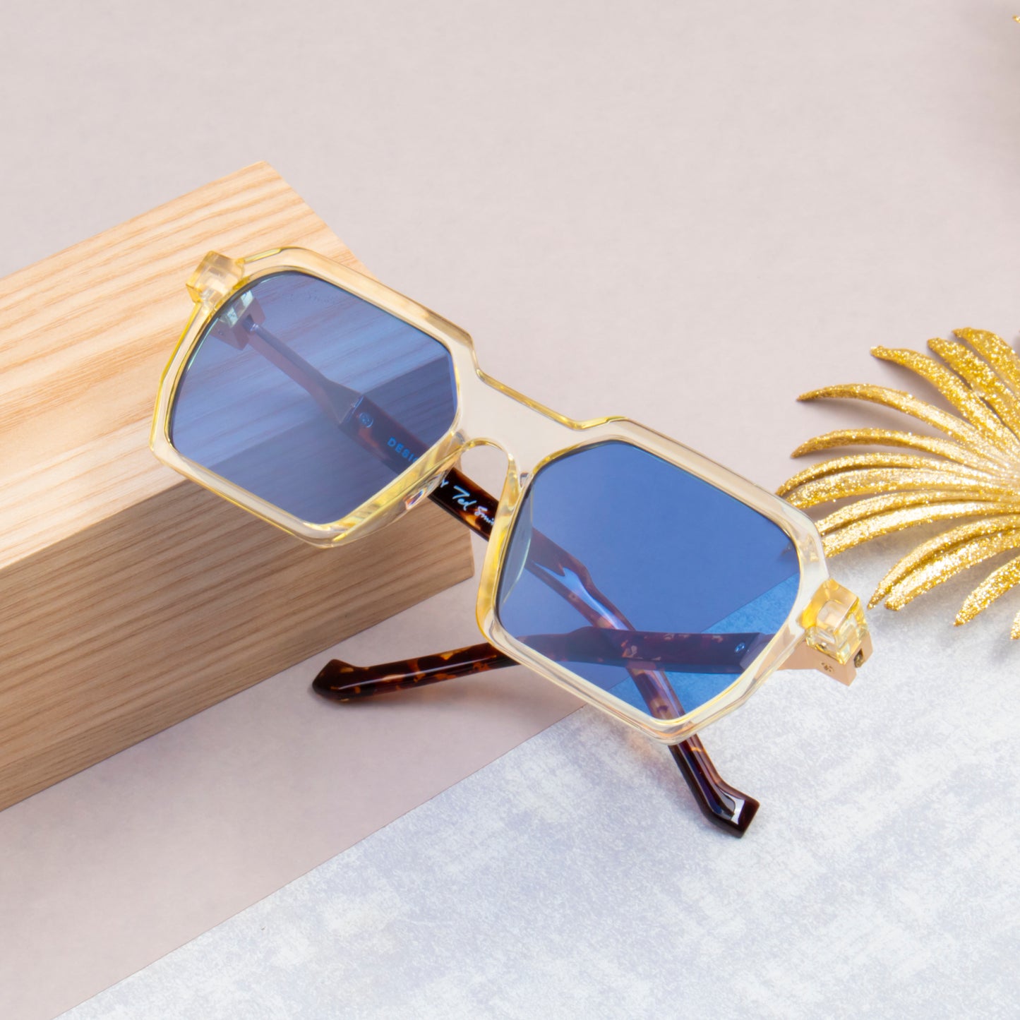 TRUMP2 YELLOW HEXAGON SUNGLASSES | BLUE LENS | VAVA DESIGNS