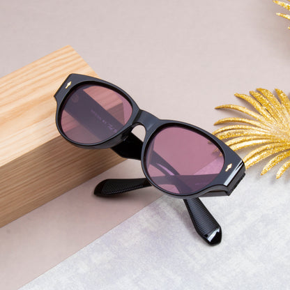 POLARD BLACK ROUND SUNGLASSES | BLACK ROUND SUNGLASSES | PINK LENSES