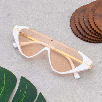 ONEWAY WHITE SHIELD SUNGLASSES | WHITE ONE PIECE SUNGLASSES | ORANGE LENS |