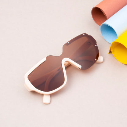 Nuface Shield Beige Sunglasses | Brown Lenses