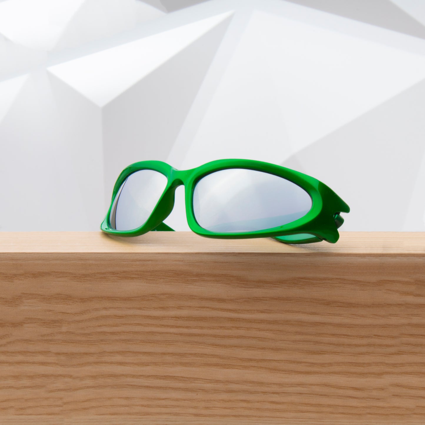 GHOST GREEN WRAPAROUND SUNGLASSES | SILVER MIRROR SUNGLASSES |