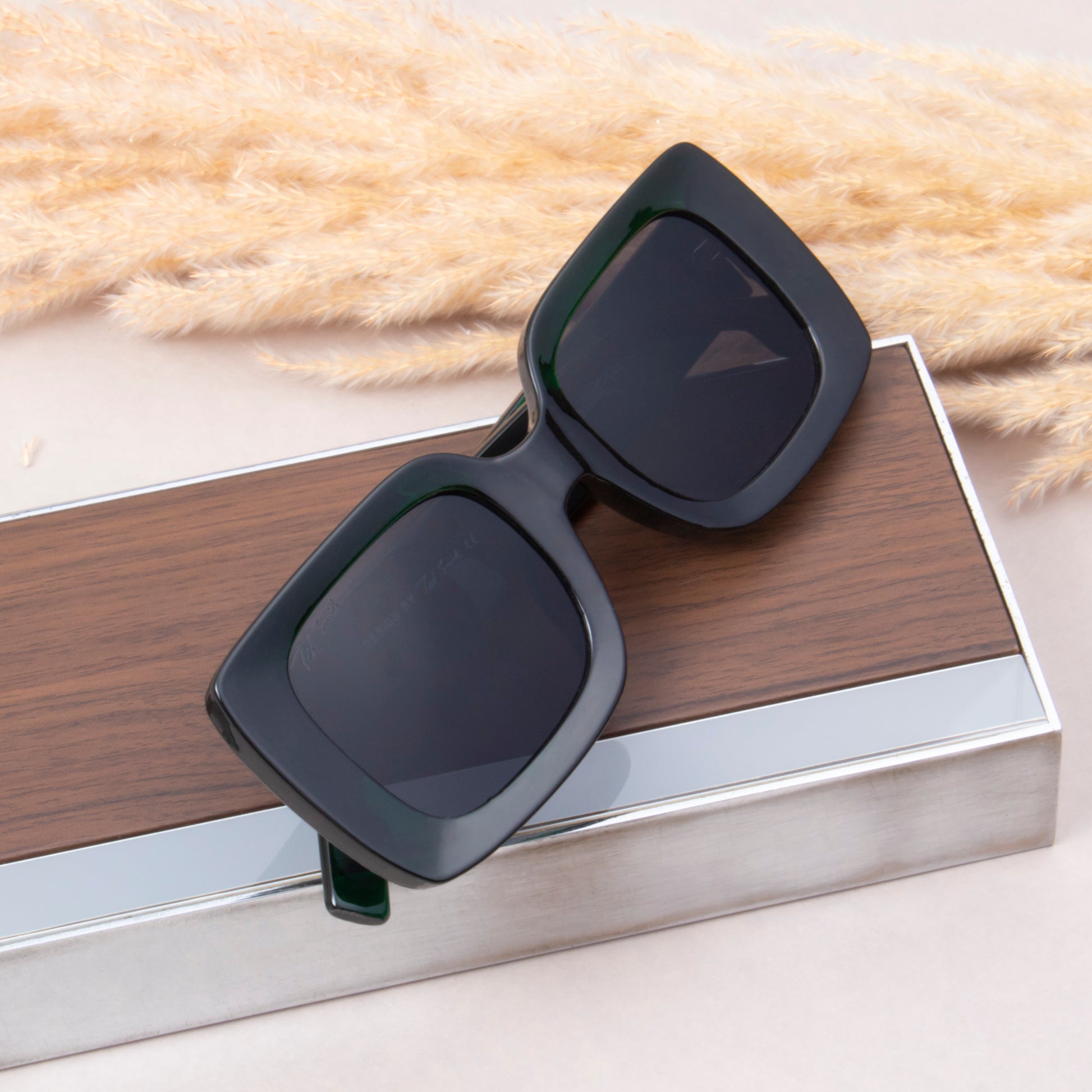 KIMMY DEEP GREEN SQUARE SUNGLASSES