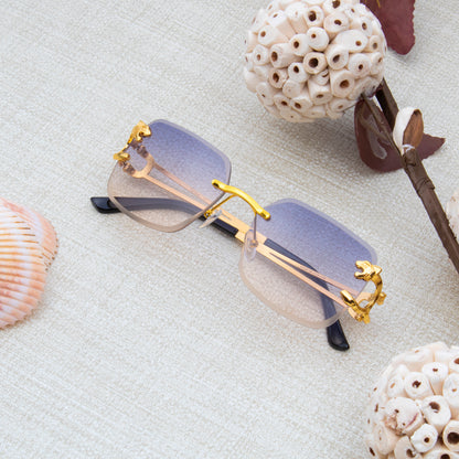 JAGUAR GOLD BLUE RIMLESS SUNGLASSES | SQAURE SUNGLASSES