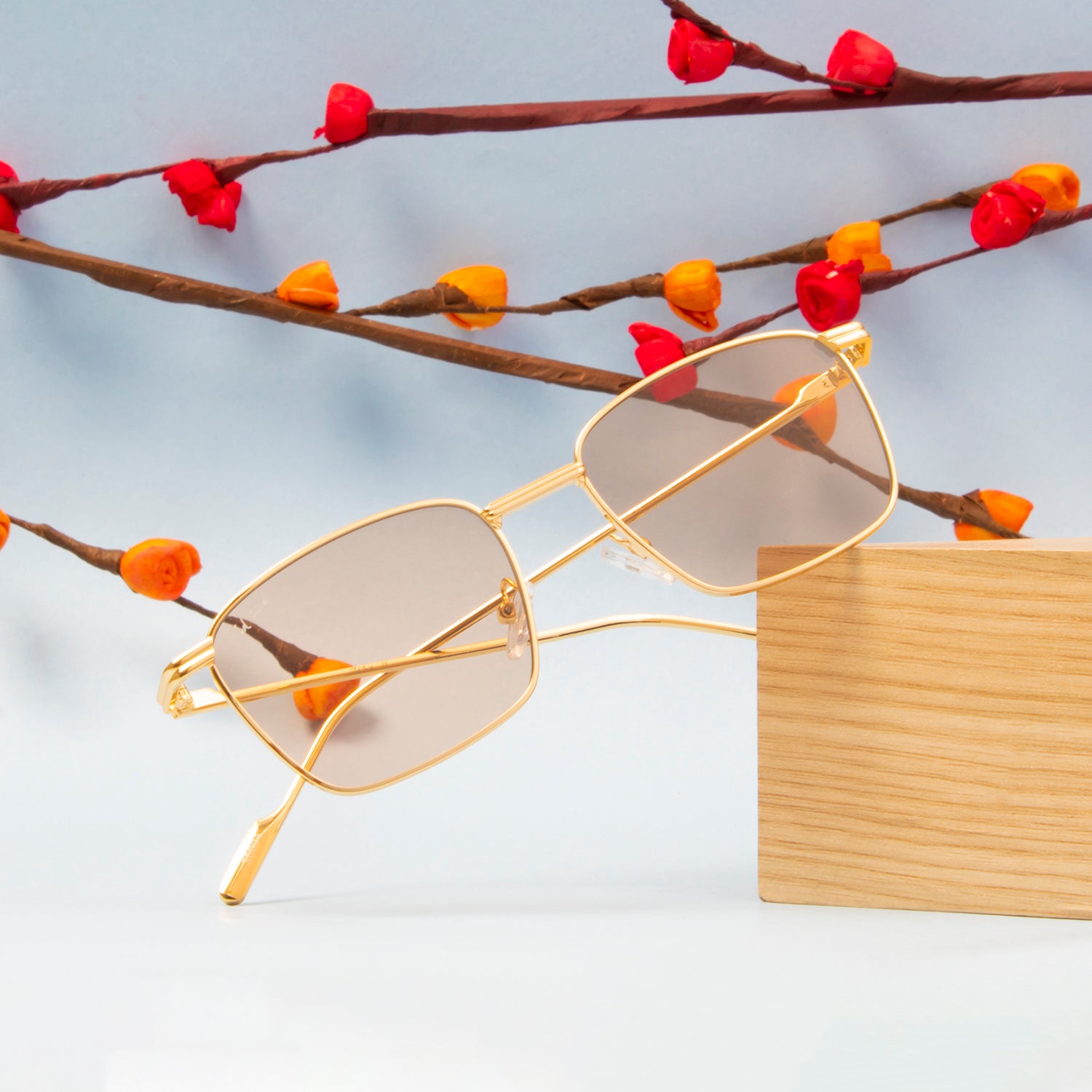 VOLTE GOLD RECTANGLE SUNGLASSES | BROWN LENS |