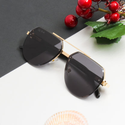 GENRAL2 GOLD BLACK AVIATOR SUNGLASSES | RIMLESS AVIATOR SUNGLASES