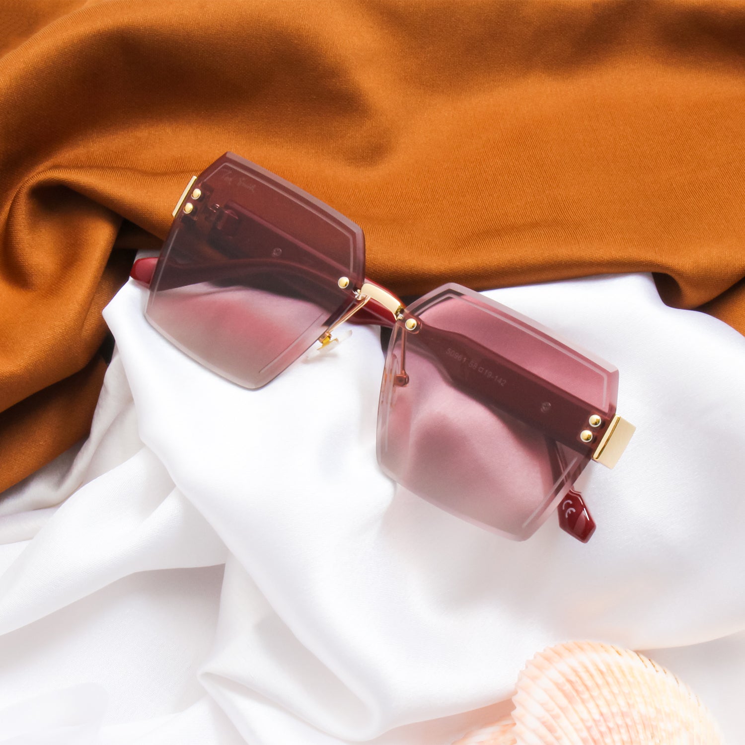 HEXON2 BURGUNDY GOLD RIMLESS SUNGLASSES | DIAMOND CUT SUNGLASSES | SQUARE SUNGLASSES