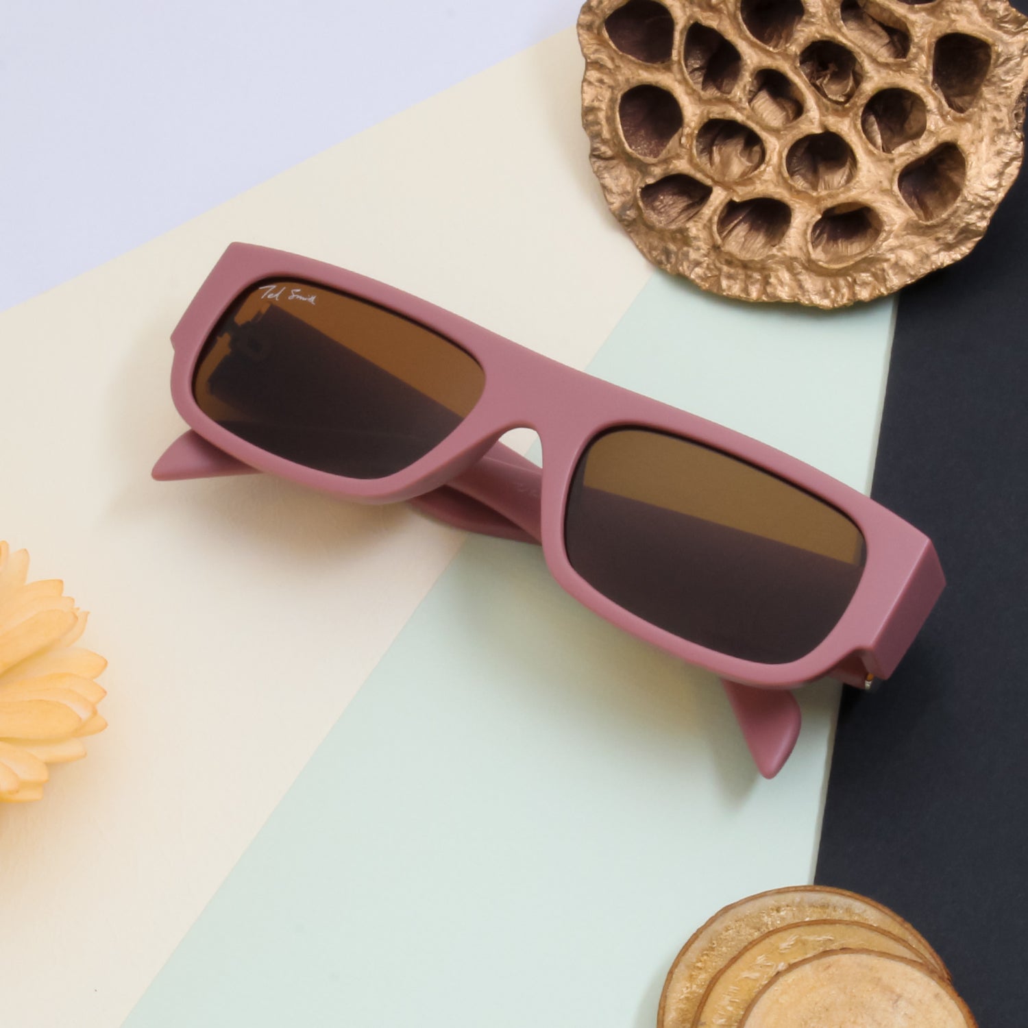 MUZIC BROWN RECTANGLE SUNGLASSES BY TED SMITH | AESTHETIC SUNGLASSES