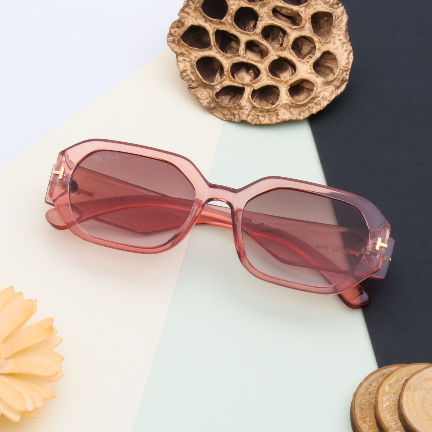 RAPPER TRANSPARENT PINK SQUARE SUNGLASSES BY TED SMITH | EDGY SUNGLASSES