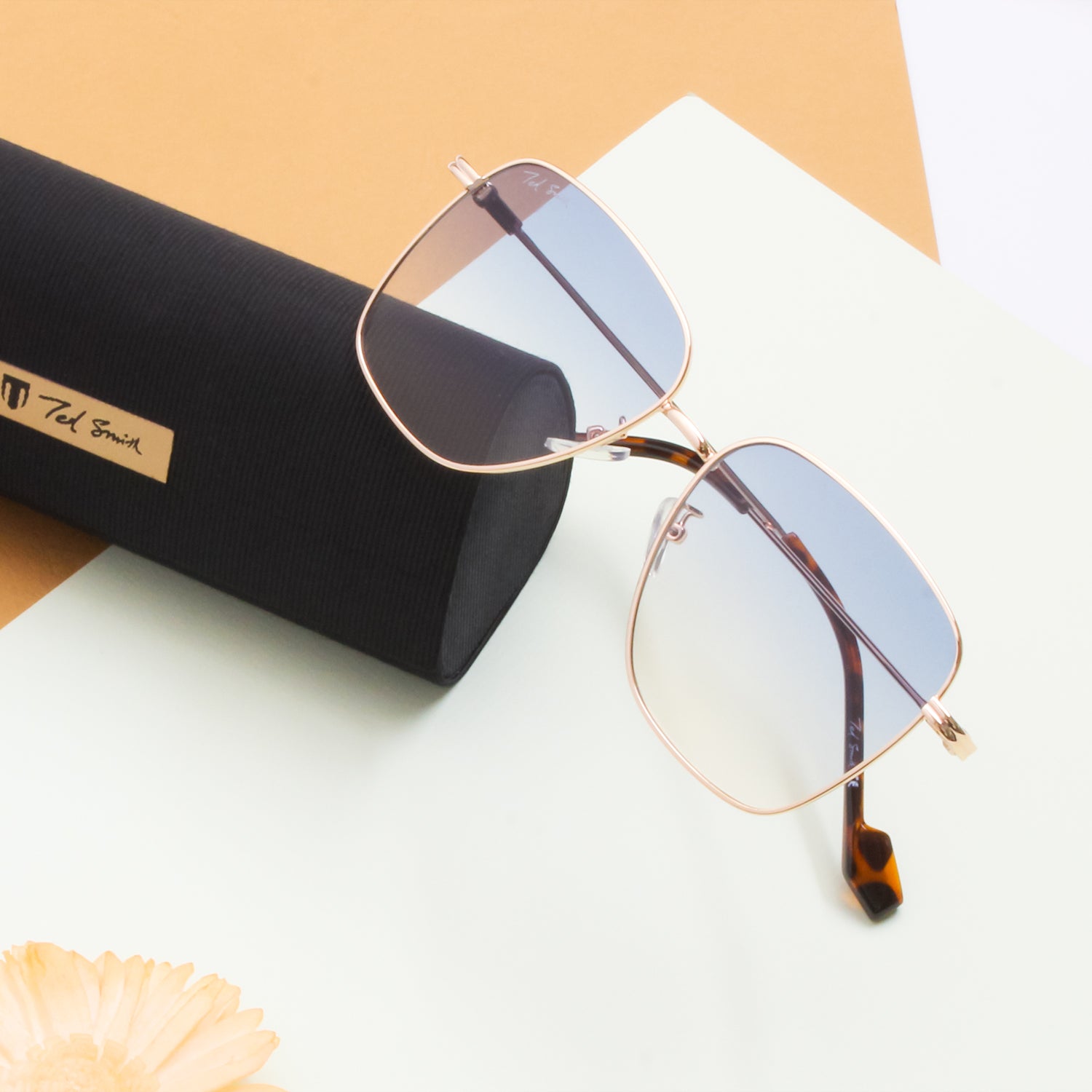 ILLUSION GOLD SQUARE SUNGLASSES BY TED SMITH | WOMEN SUNGLASSES ONLINE